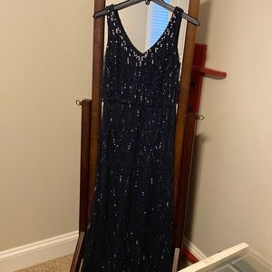 Adrianna Papell floor length Navy Beaded Dress